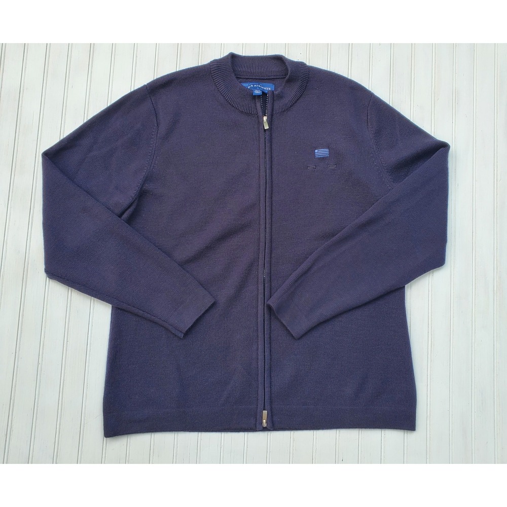 Stan Herman‎ US Airways Full Zip Sweater Navy Blue Wool Blend XLT Mock Neck